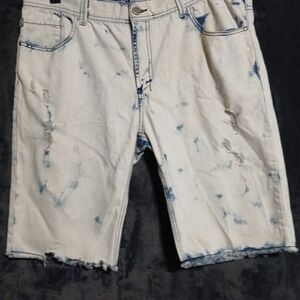 Men's Grind House Distressed White Blue Denim Shorts Size 40